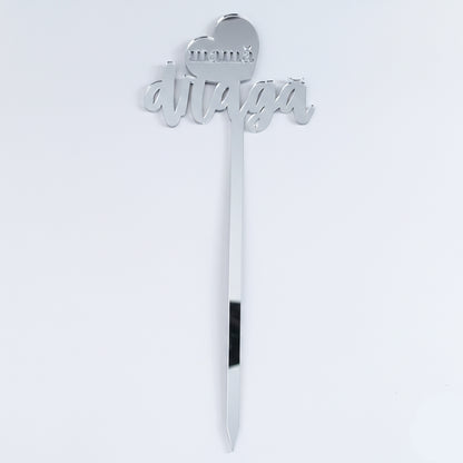 Topper Floral „Mamă Dragă” cu Inimă și Tijă Lungă