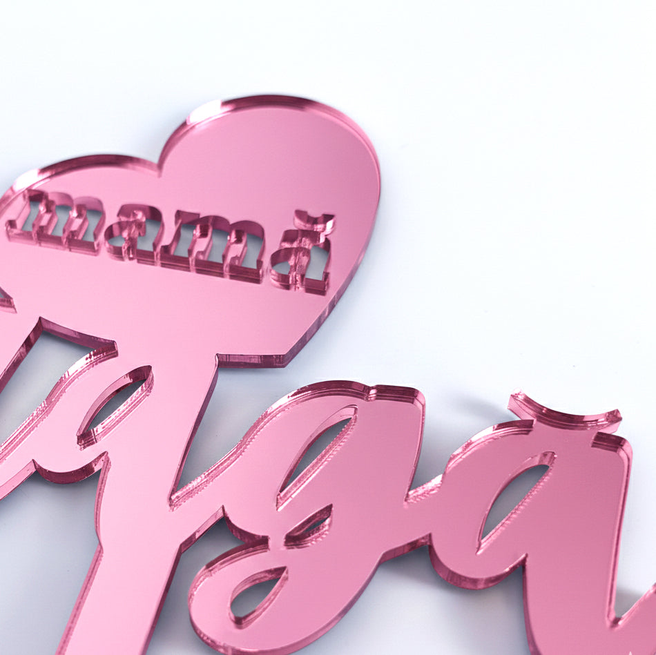 Topper Floral „Mamă Dragă” cu Inimă și Tijă Lungă