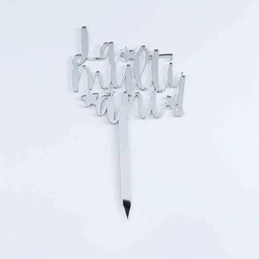 Topper Floral „La mulți ani!” cu Steluțe și Tijă Scurtă