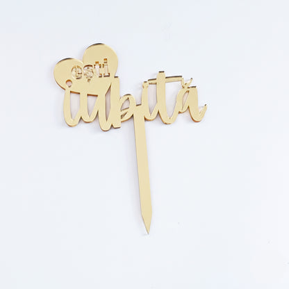 Topper Floral „Ești iubită” cu Inimă și Tijă Scurtă