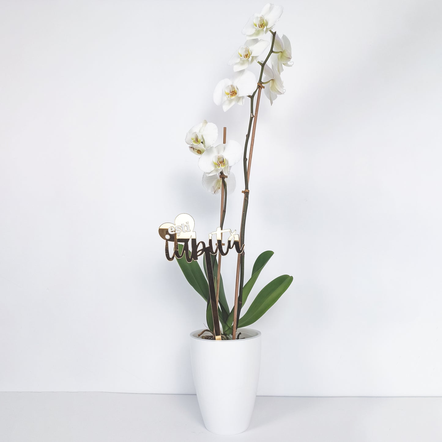 Topper Floral „Ești iubită” cu Inimă și Tijă Lungă