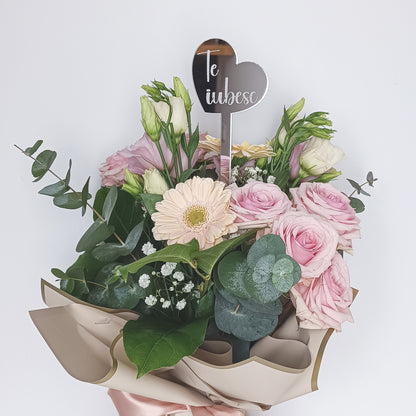 Topper Floral Inimă „Te iubesc”