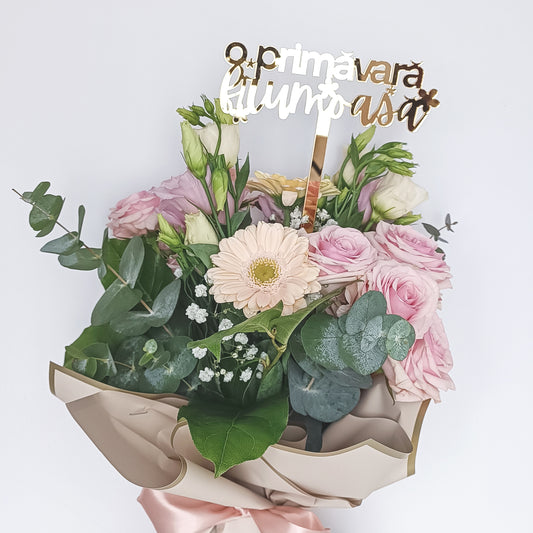 Topper Floral „O Primăvară Frumoasă” cu Flori și Tijă Lungă