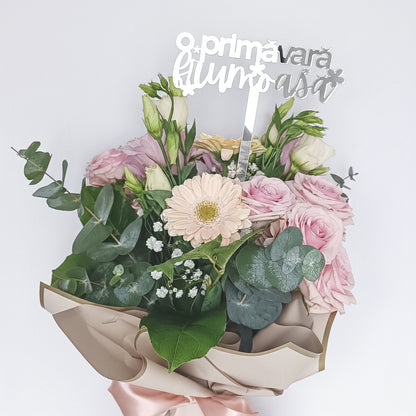 Topper Floral „O Primăvară Frumoasă” cu Flori și Tijă Lungă
