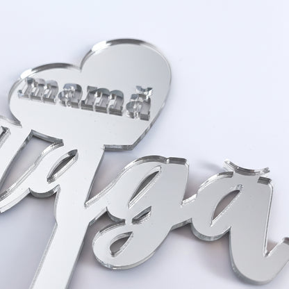 Topper Floral „Mamă Dragă” cu Inimă și Tijă Lungă