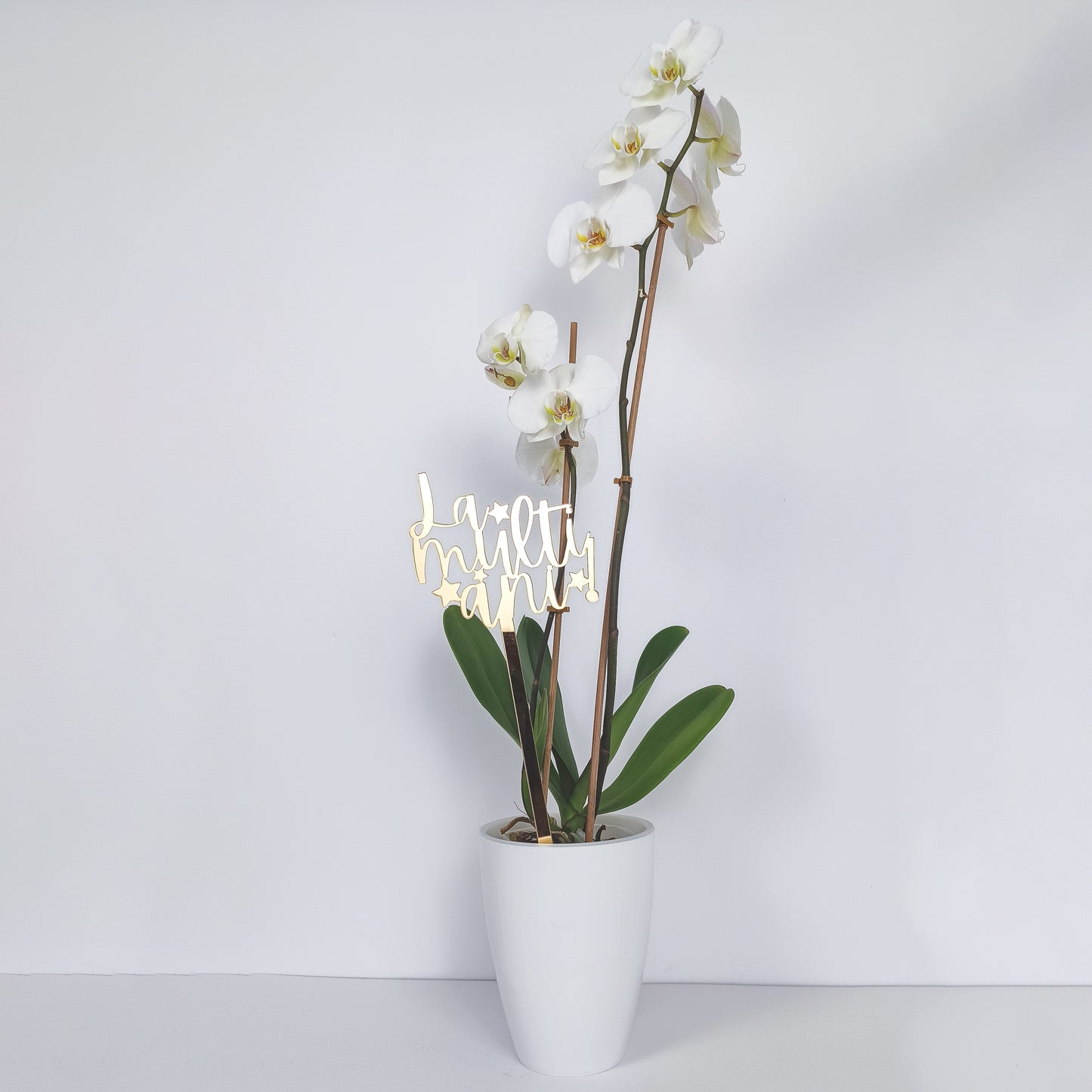 Topper Floral „La mulți ani!” cu Steluțe și Tijă Lungă