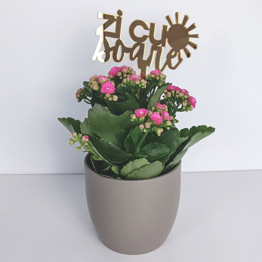 Topper Floral „Zi cu Soare” cu Simbol Soare și Tijă Scurtă