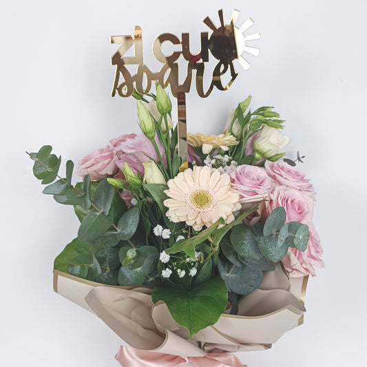 Topper Floral „Zi cu Soare” cu Simbol Soare și Tijă Lungă