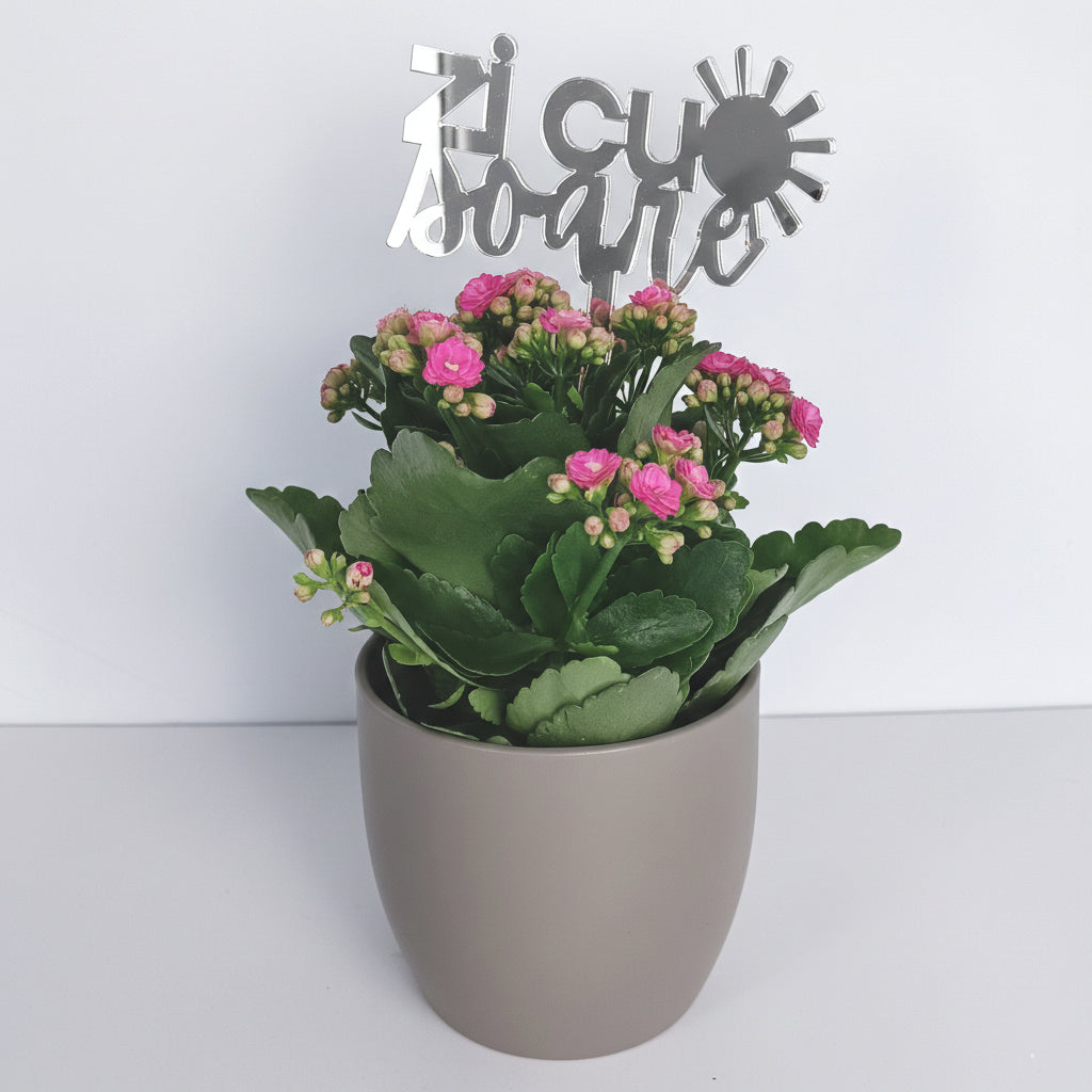 Topper Floral „Zi cu Soare” cu Simbol Soare și Tijă Scurtă