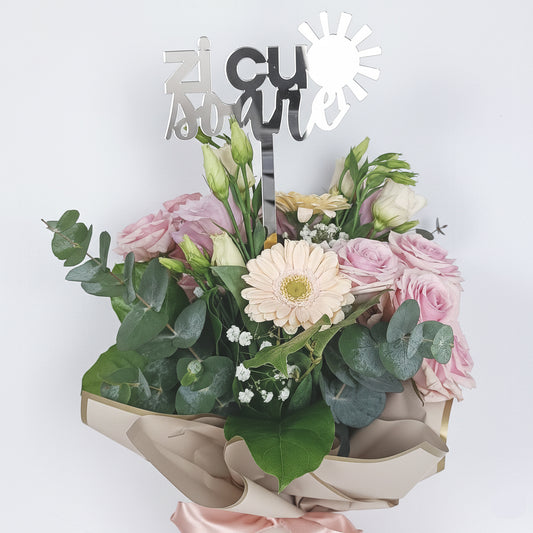 Topper Floral „Zi cu Soare” cu Simbol Soare și Tijă Lungă