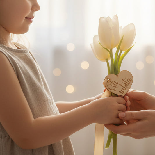 Pandantiv Inimă „Ești iubită” din lemn