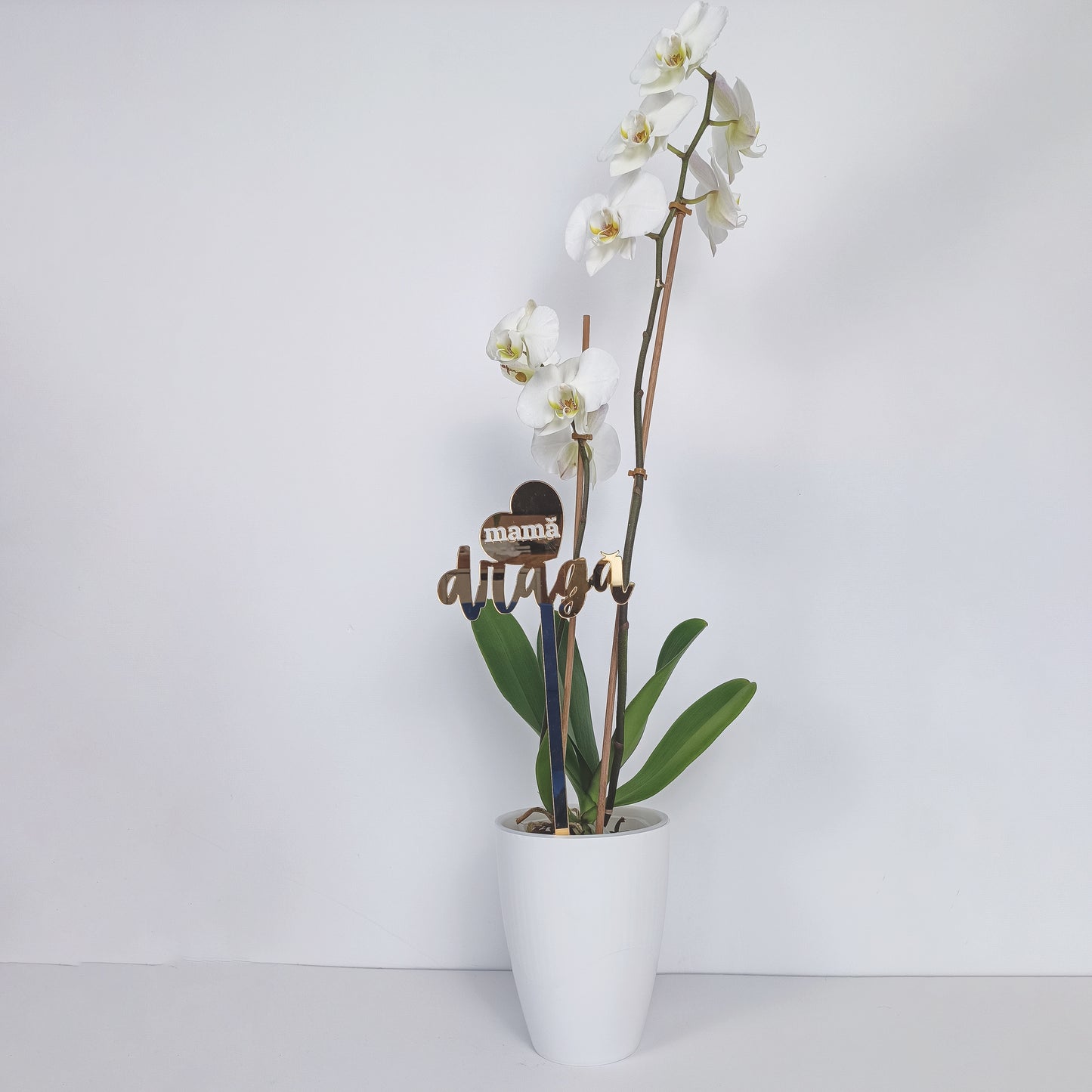 Topper Floral „Mamă Dragă” cu Inimă și Tijă Lungă