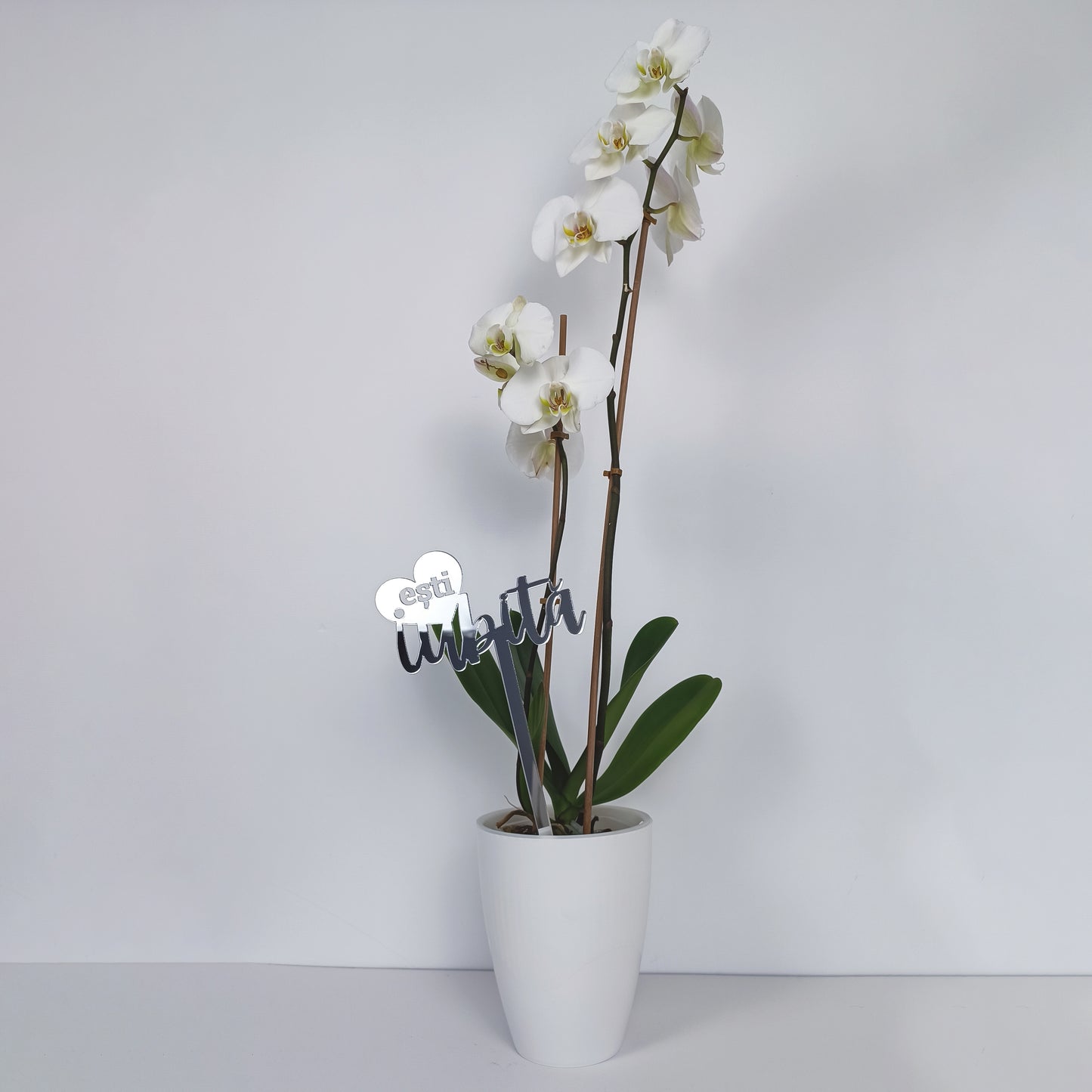 Topper Floral „Ești iubită” cu Inimă și Tijă Lungă